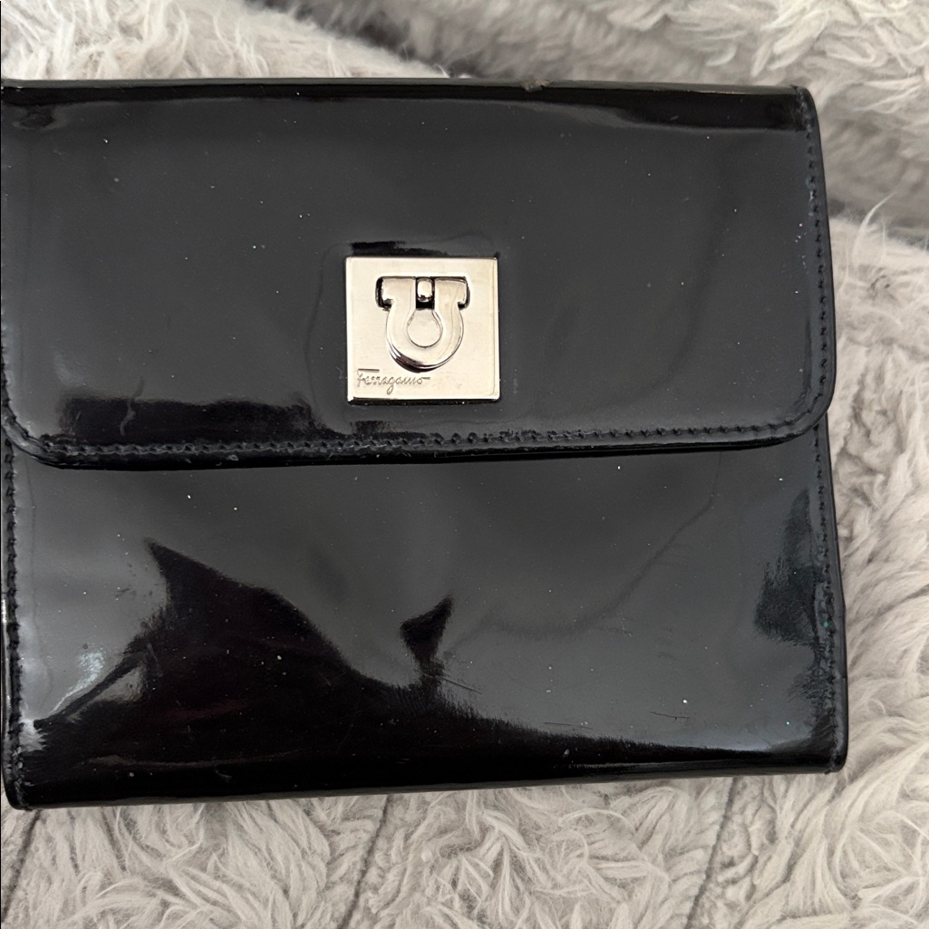 Salvatore Ferragamo Black Leather Wallet With Silver Clasp